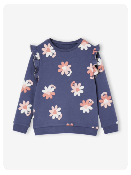 Mädchen Sweatshirt mit Volants und Prints - tinte